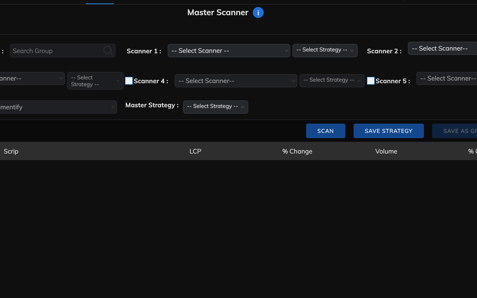 Master Scanner: toolbar with Dx checkbox labels and responsive styling