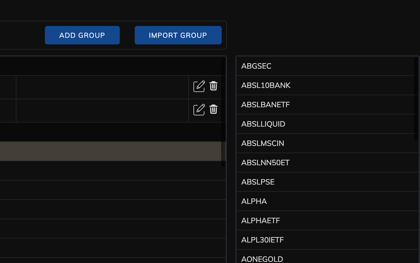 Export: watchlist toolbar without Dx export and filter controls